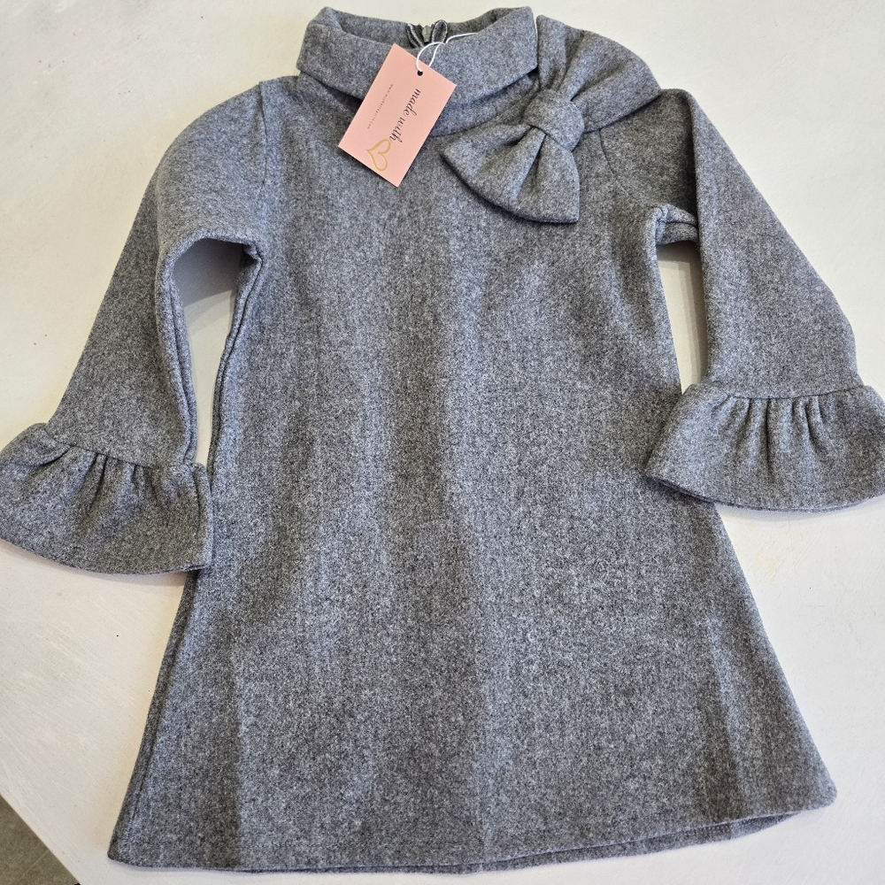 Mia Belle Girls' Gray Dress with Bow Collar